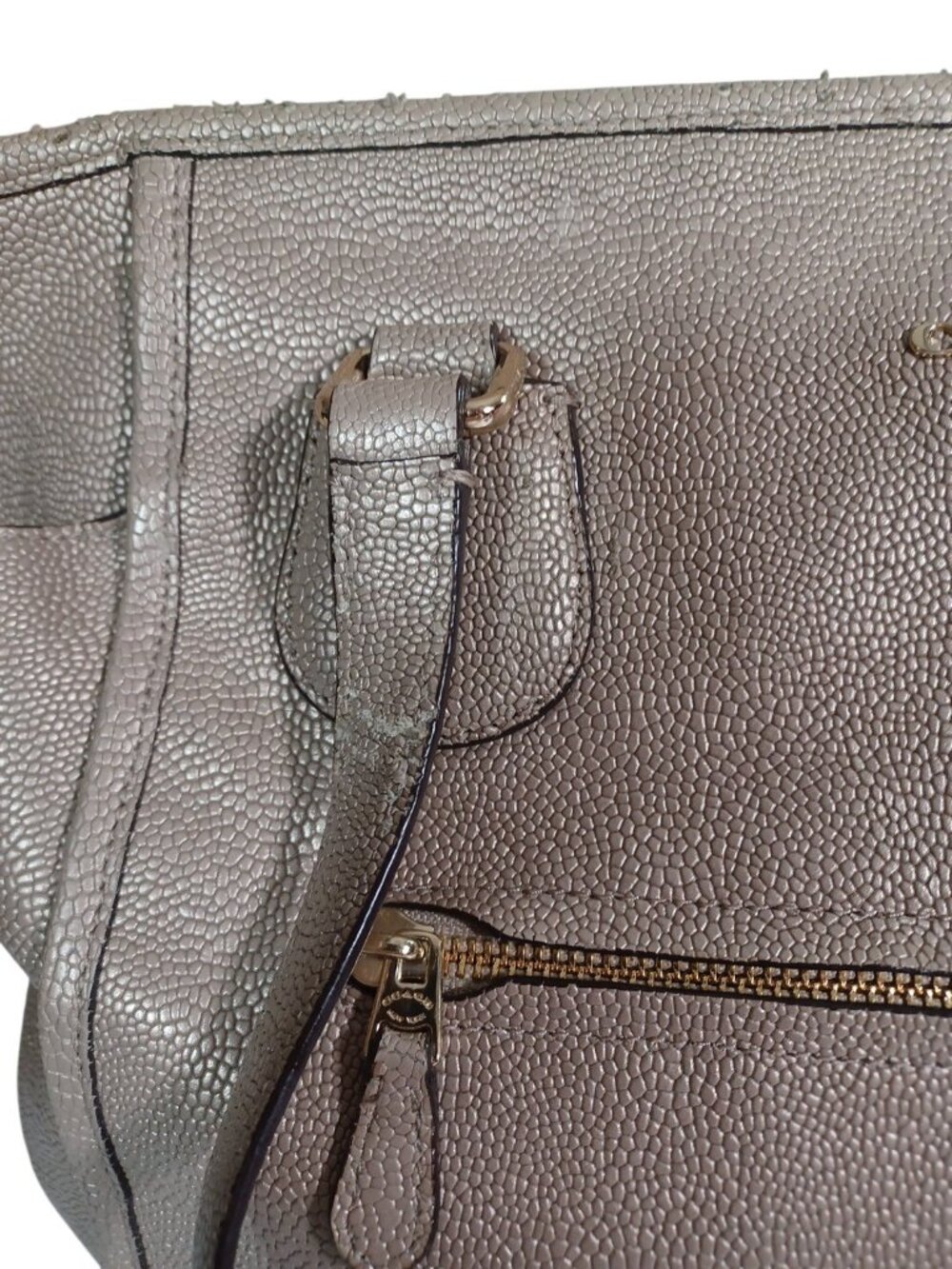 Coach Mickie 18x14 Zipper Pebbled Leather Tote Metallic Taupe Gold Hardware - Picture 8 of 16